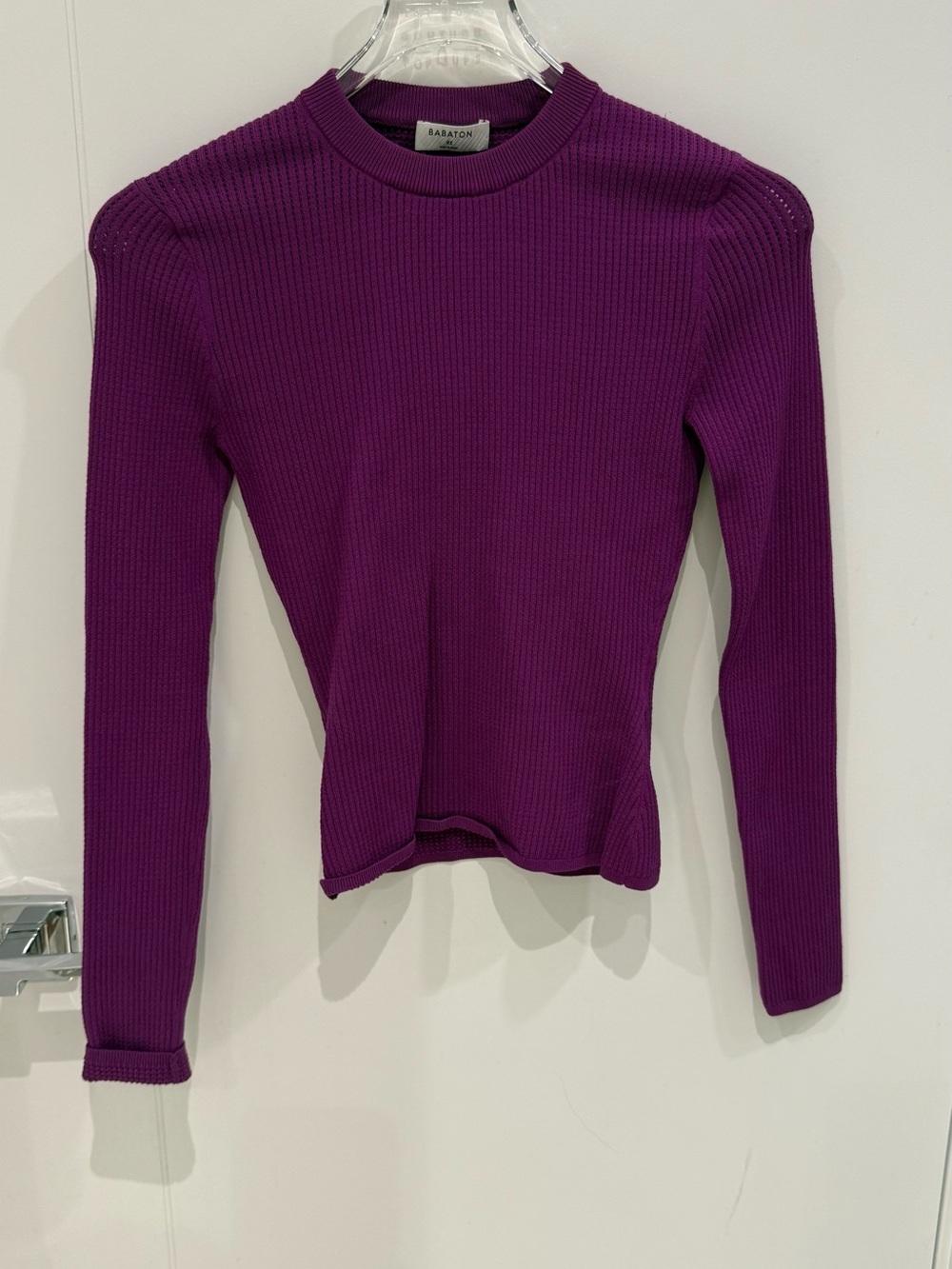 Babaton Deep Purple Ribbed Long Sleeve Crewneck